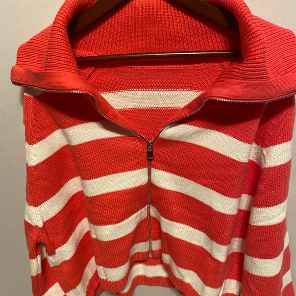 Red and White Striped Women's Sweater - Picture 1 of 5